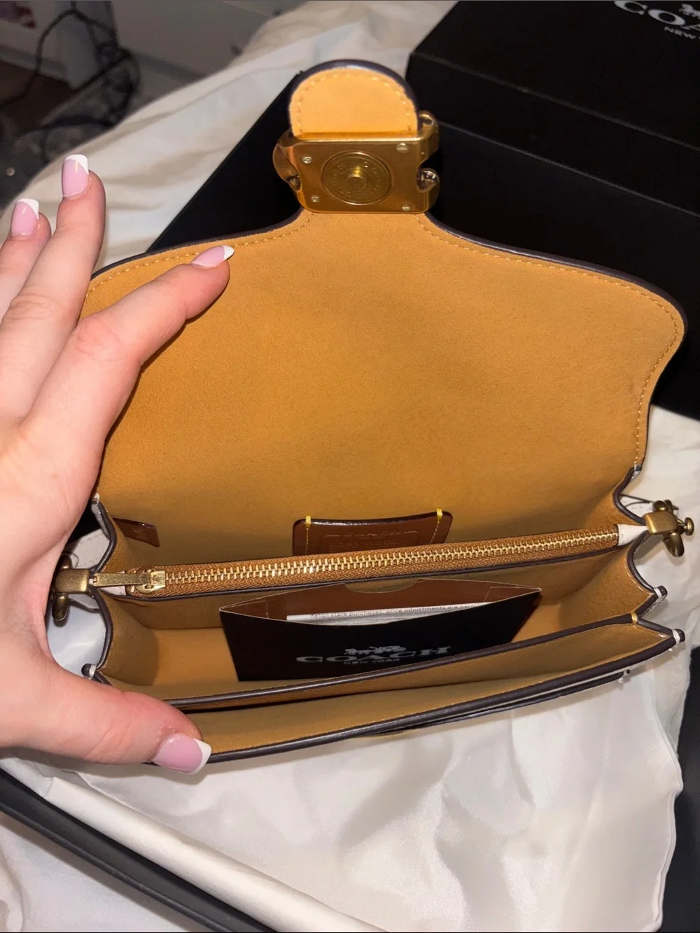 Coach Tabby with gold hardware/ gold chain extender/ cross body strap and wallet